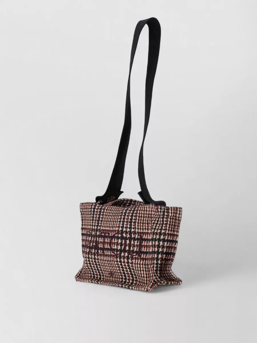 Patou Small Tote Bag Checkered Long Strap Handles