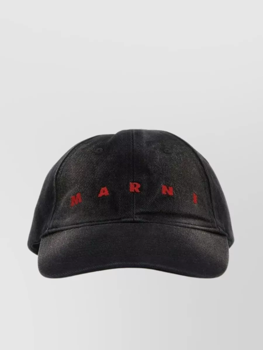 Shop Marni Denim Cap With Curved Visor And Ventilation Holes In Black