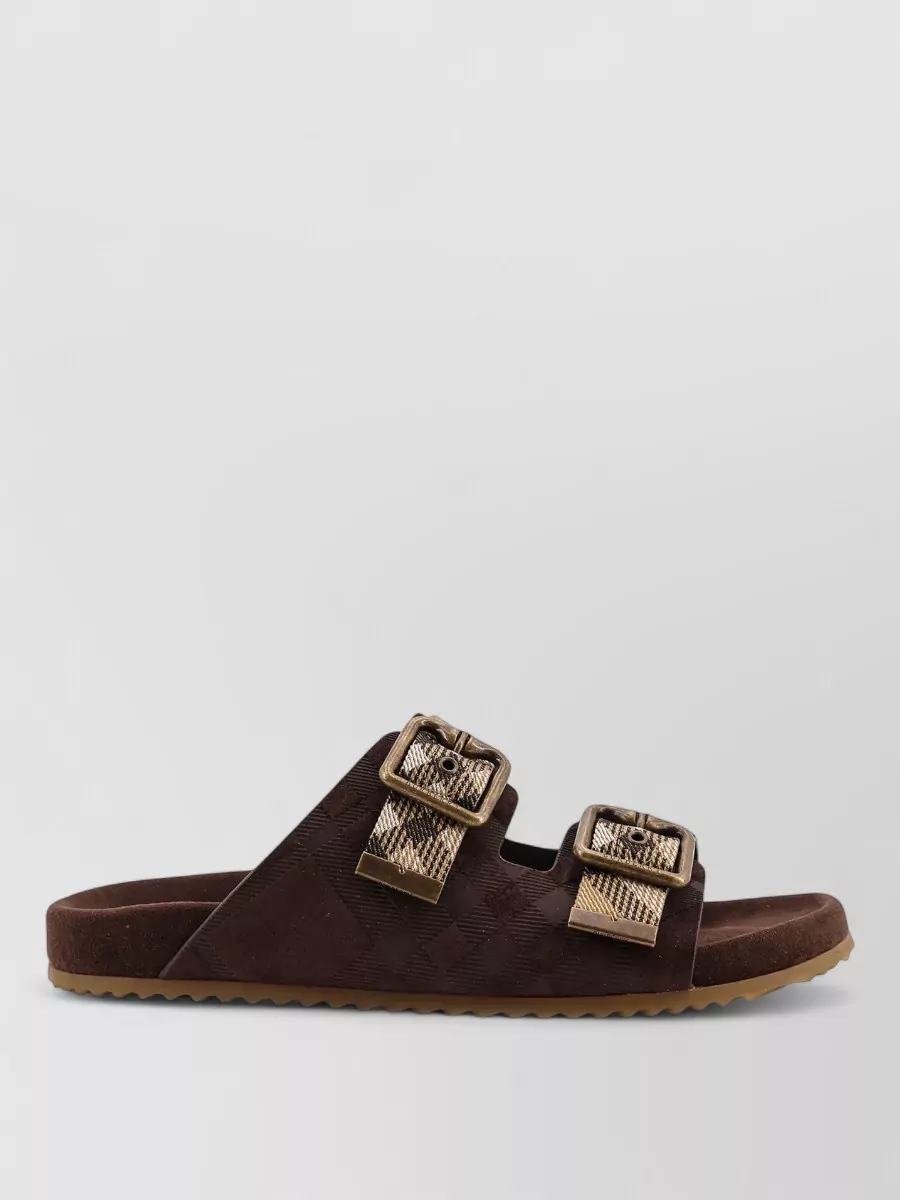 Burberry Leather Checked Flat Sandals