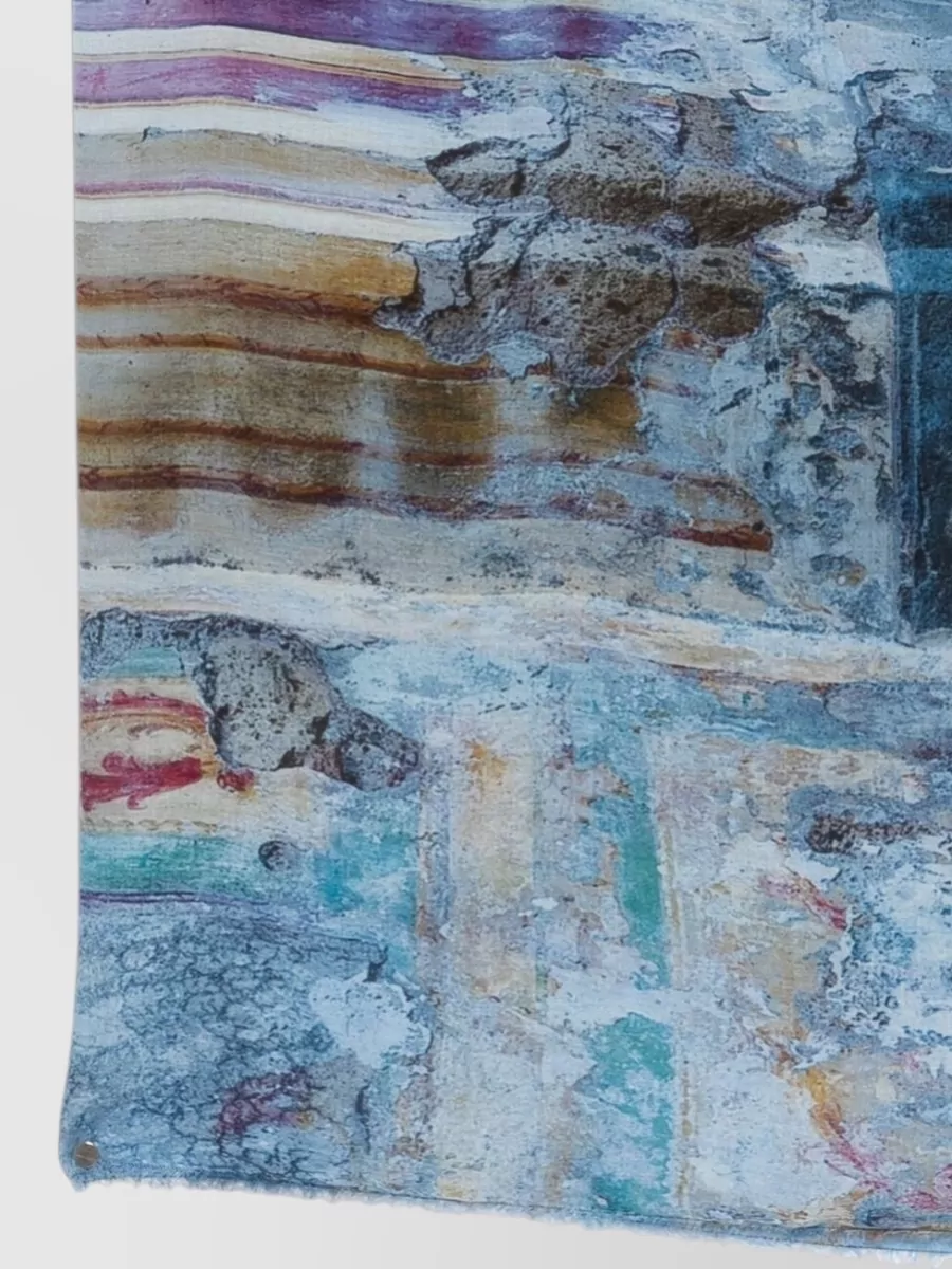 Faliero Sarti Modal Cashmere Graphic Print Frayed-Edge Scarf