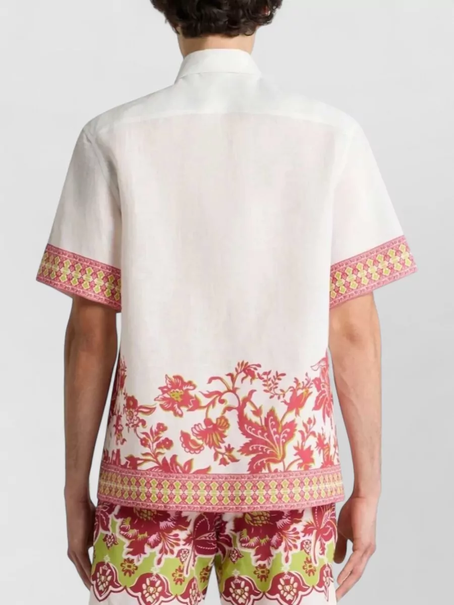 Etro Linen Oversized Floral Print Short Sleeve Shirt