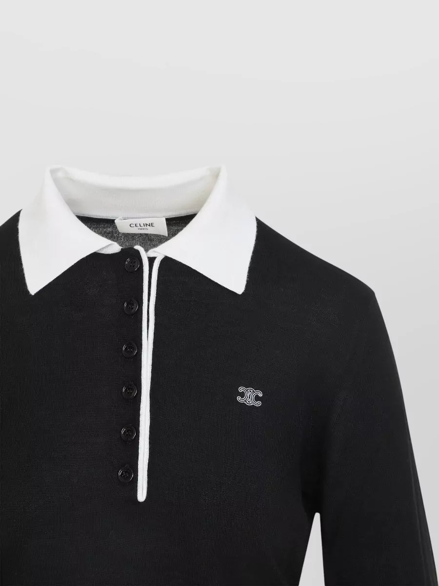 Celine Cashmere Silk Relaxed-Fit Long-Sleeve Polo Jumper