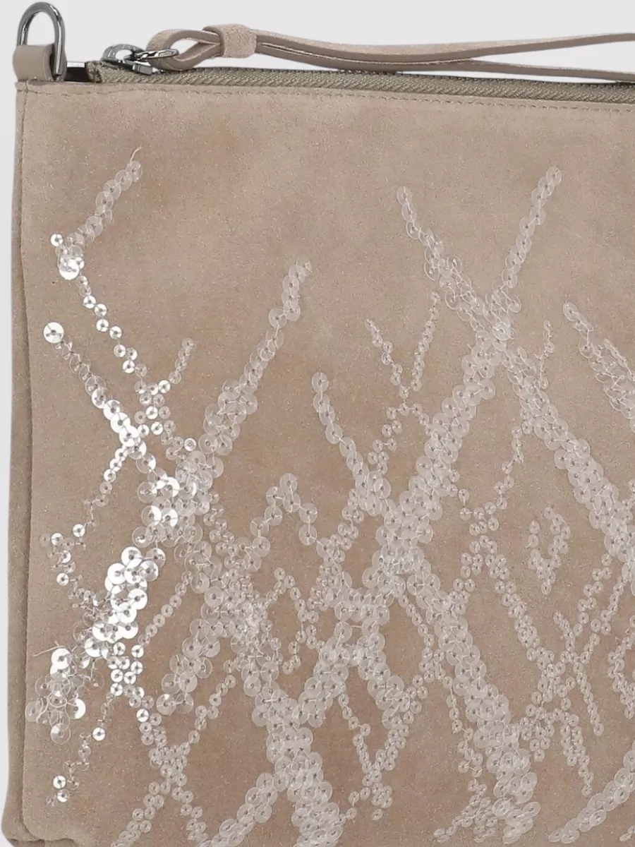 Panicale Leather Pochette Sequin Front Top Handle Strap