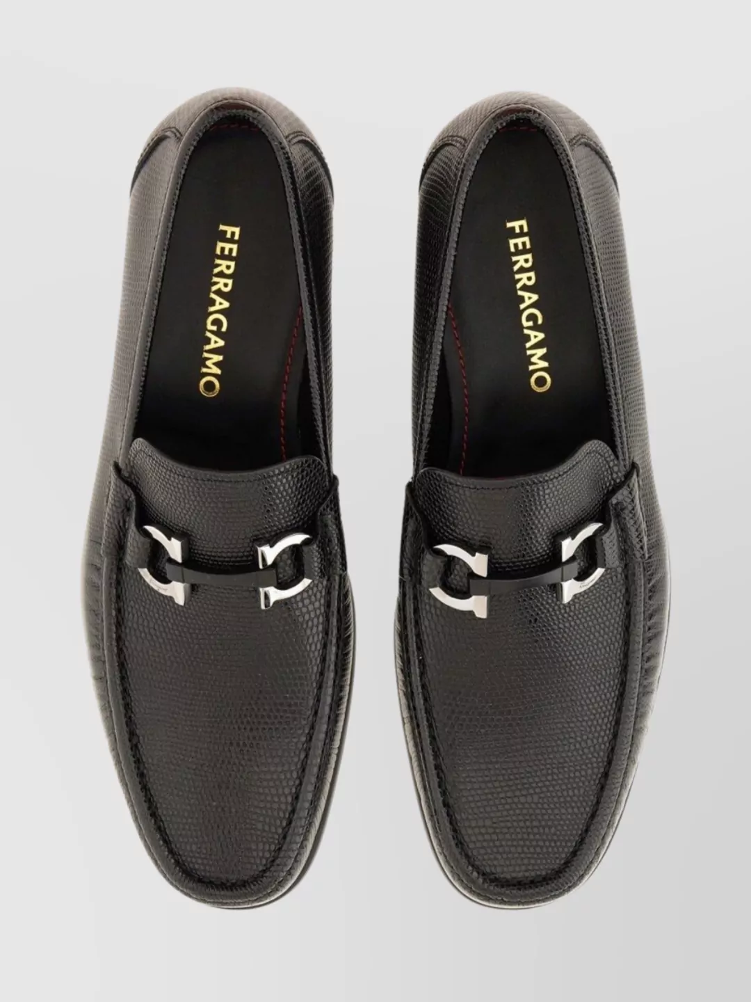 Ferragamo Textured Round Toe Loafers With Metal Hardware