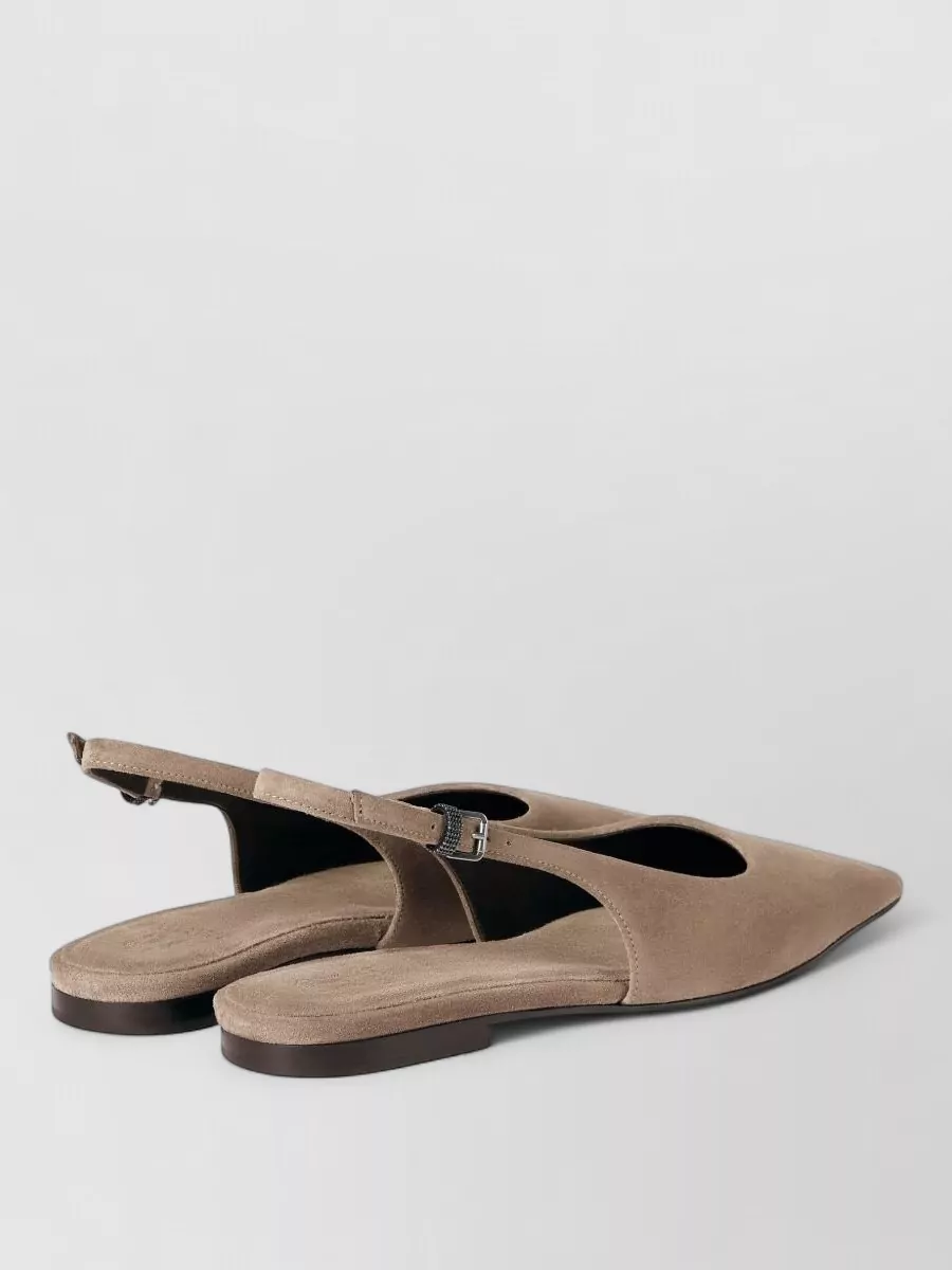 Brunello Cucinelli Leather Embellished Slingback Ballerina Shoes