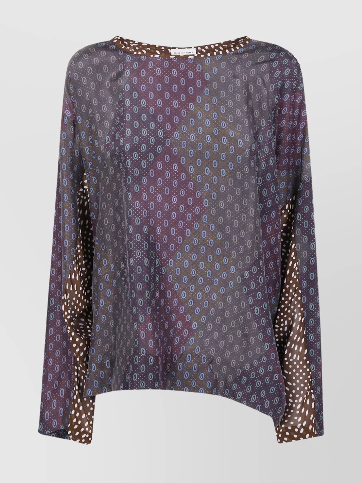 Dries Van Noten Mixed Patterns Long Sleeve Relaxed Top In Purple