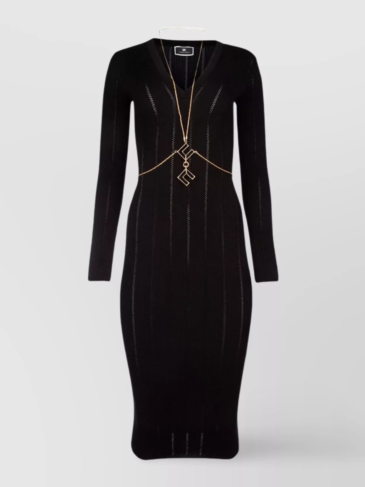 Elisabetta Franchi Textured V-neck Dress With Long Sleeves In Black