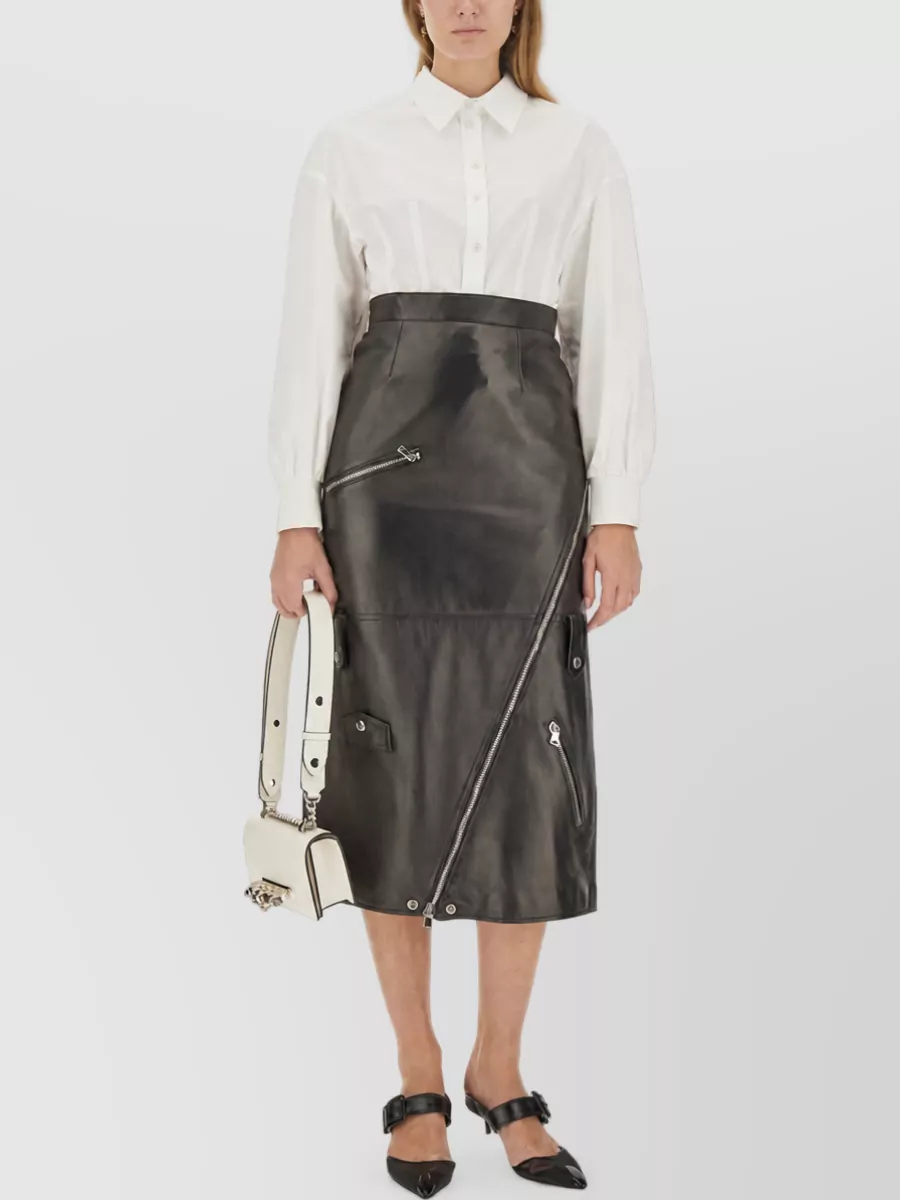 Alexander Mcqueen Leather Midi Skirt