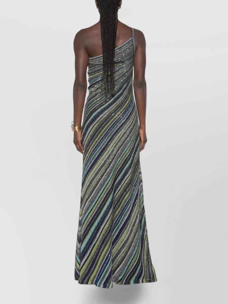 Missoni Sequined Striped One-Shoulder Sleeveless Maxi Dress