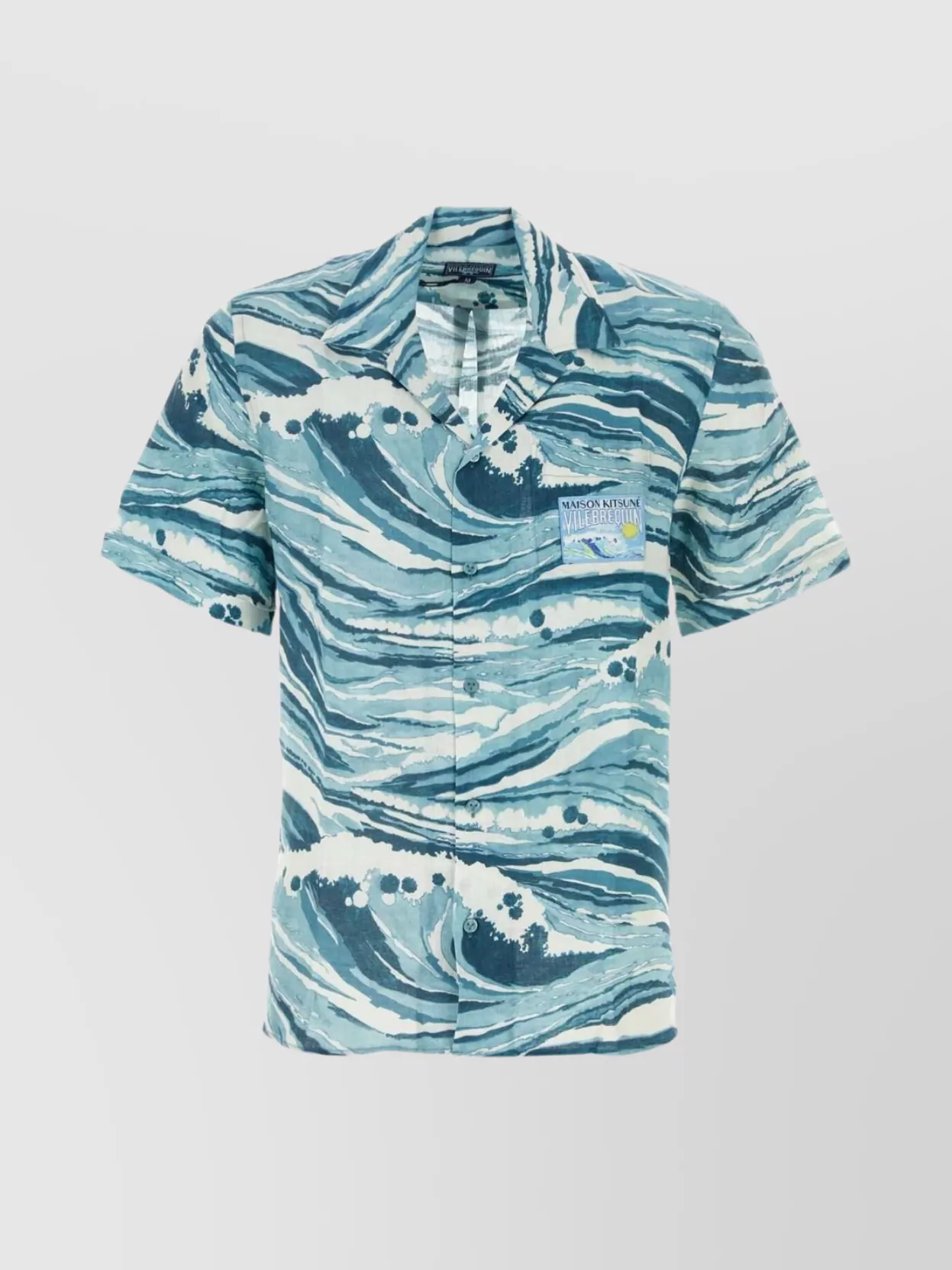 Shop Maison Kitsuné Linen Shirt With Printed Design And Pocket