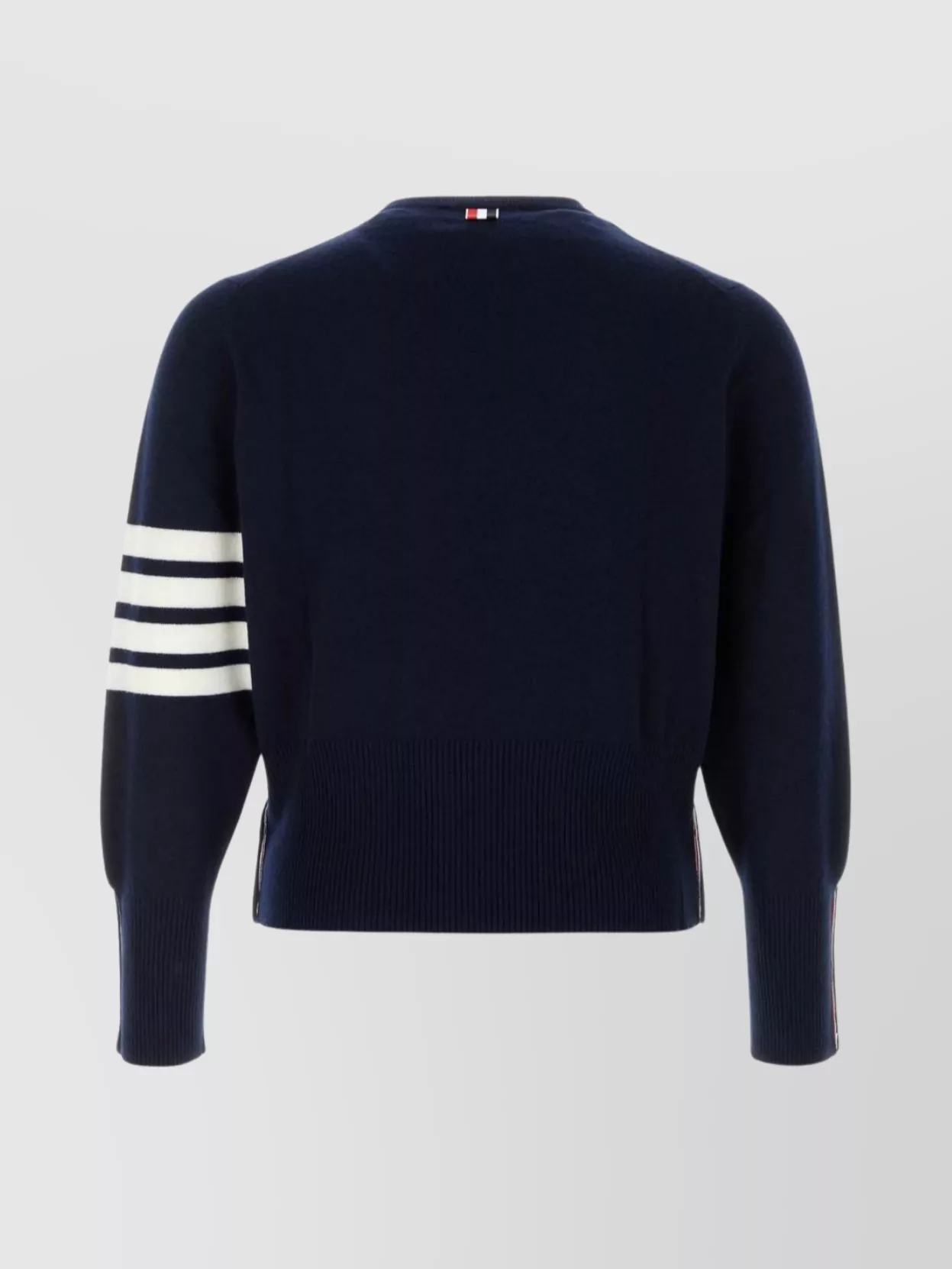 Thom Browne Cashmere Crew Neck Sweater With Striped Sleeve In Blue