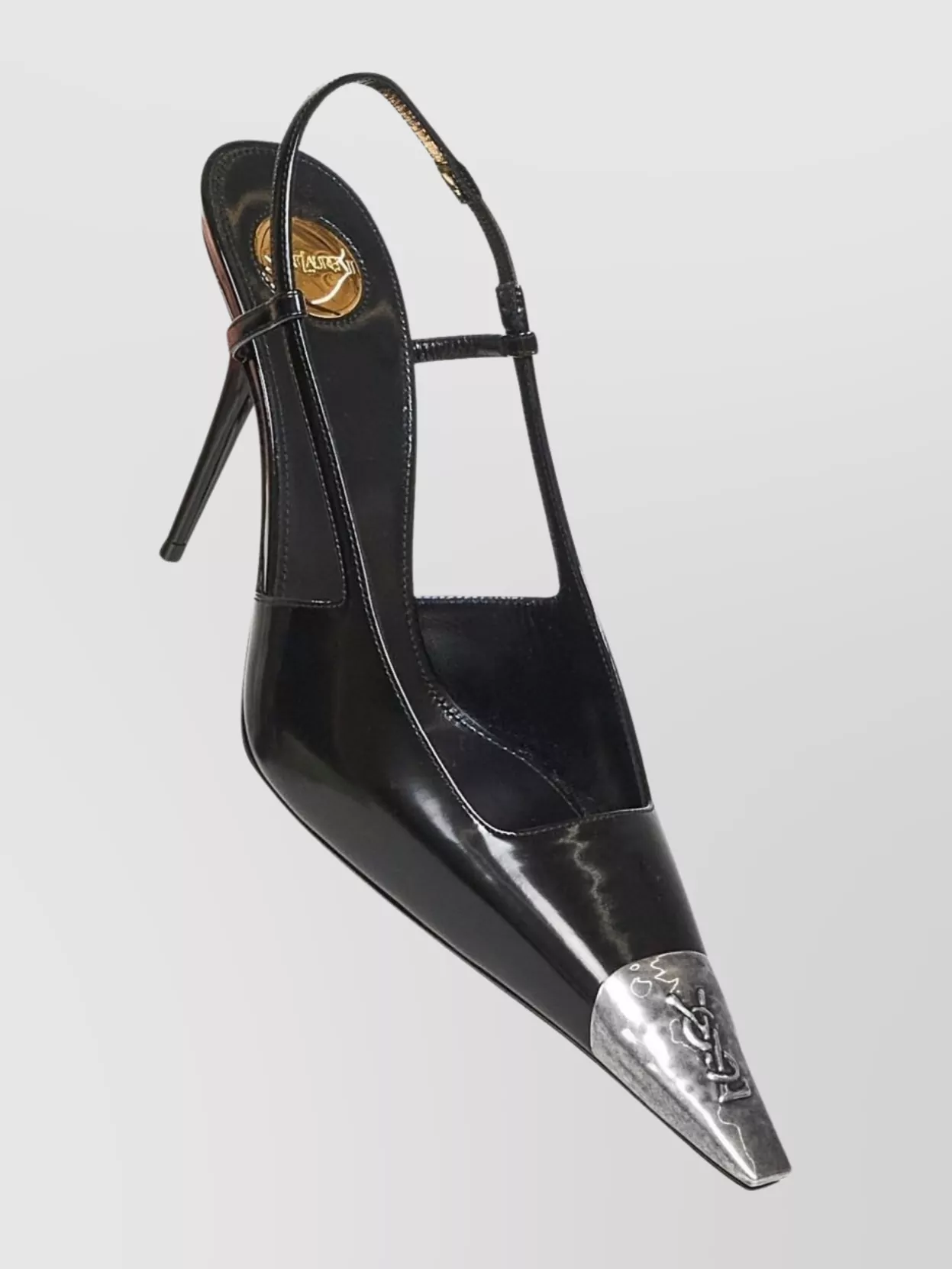 Saint Laurent Stiletto Pumps With Ankle Strap And Metal Cap In Black