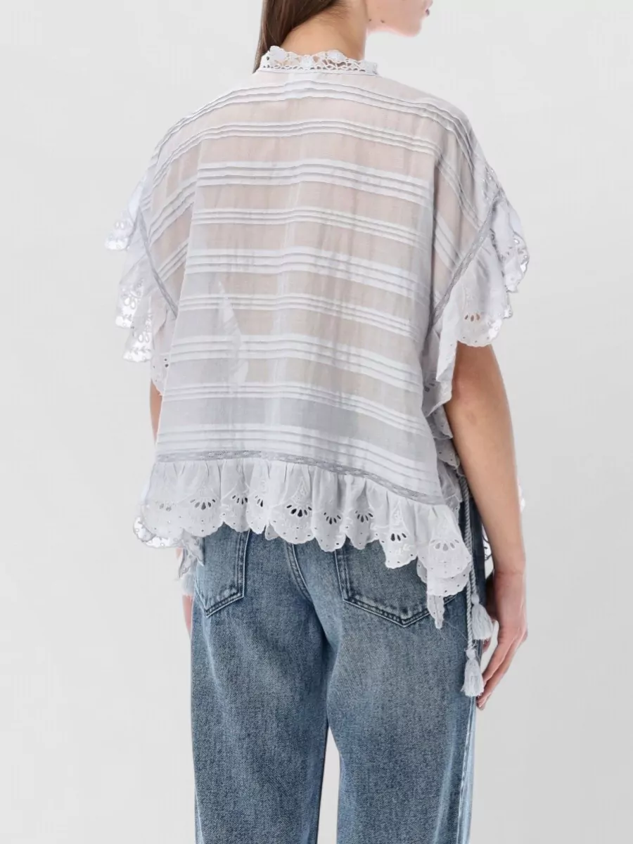 Isabel Marant Etoile Cape Shirt Lace Tie Neck Ruffle Hem