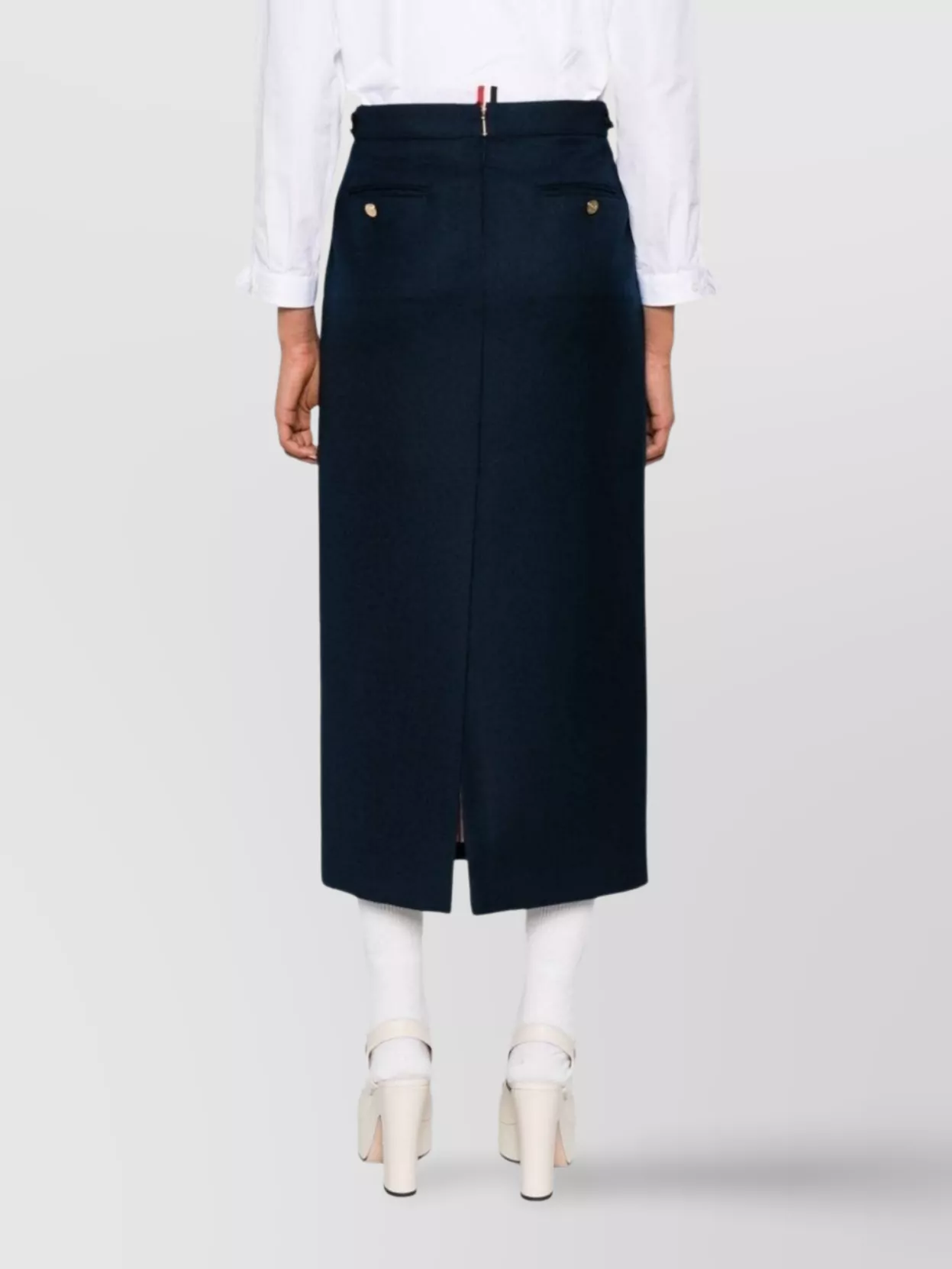 Thom Browne Wool High-Waisted Midi Skirt With Rear Vent