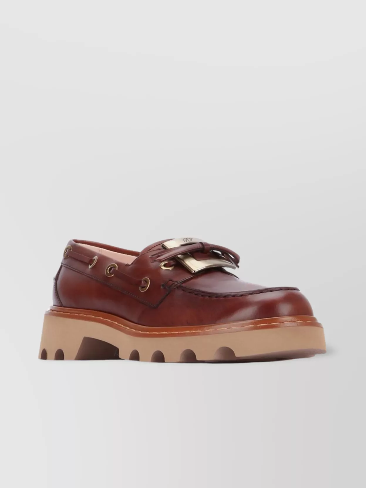 Roger Vivier Chunky Sole Leather Loafer With Metal Accents