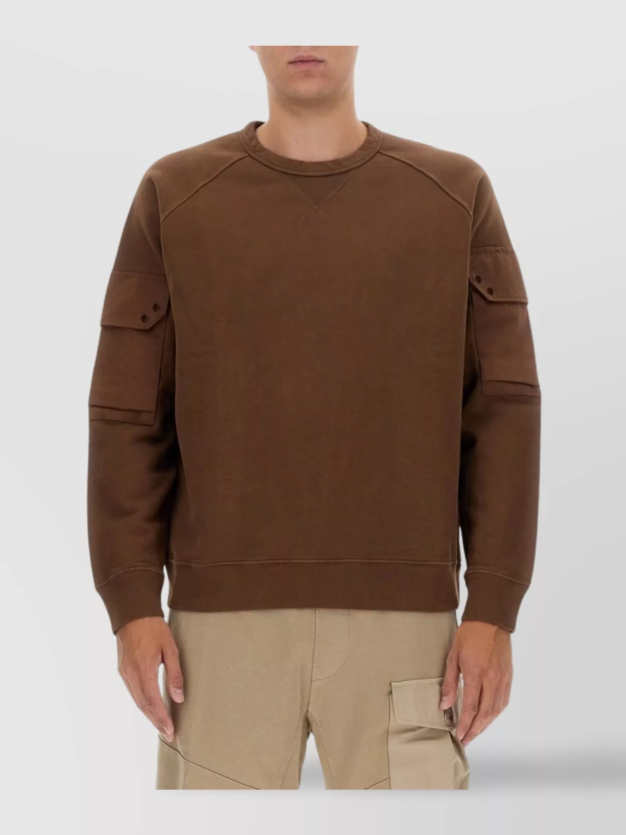 Ten C Logo Crew Neck Sweater In Brown