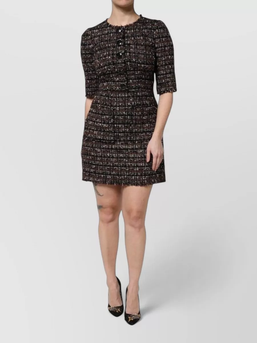 Dolce&Gabbana Tweed Short-Sleeve A-Line Mini Dress