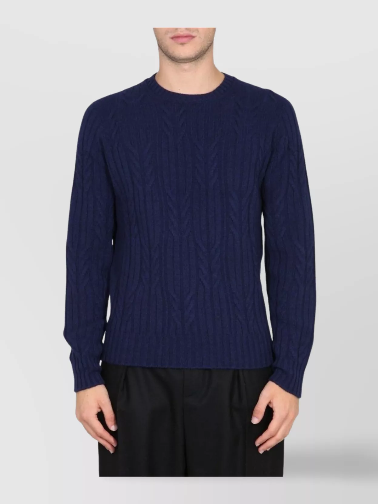 Drumohr Cable Knit Crew Neck Sweater In Blue
