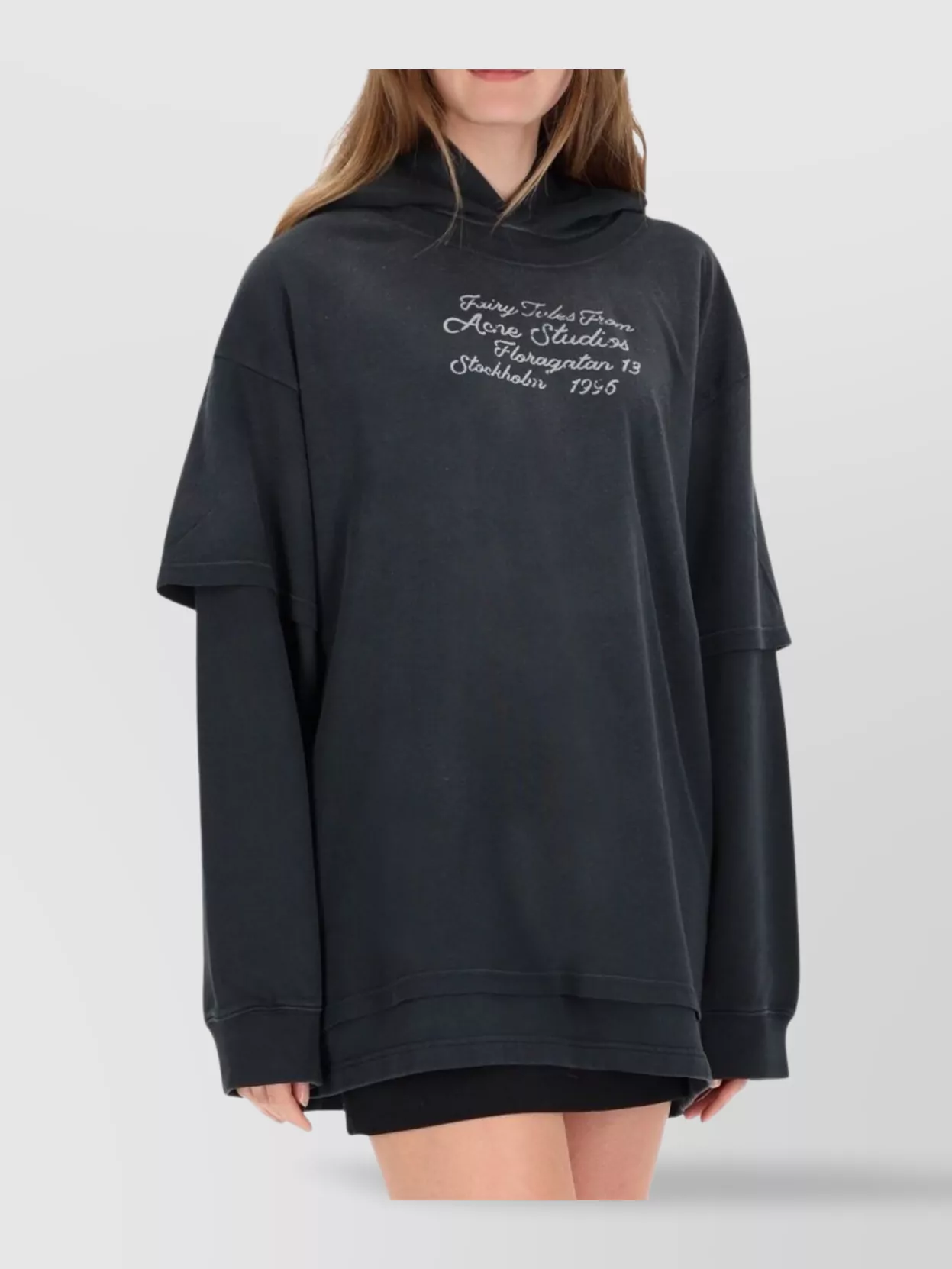 Acne Studios Hooded Long Sleeve Printed Sweatshirt In Blue