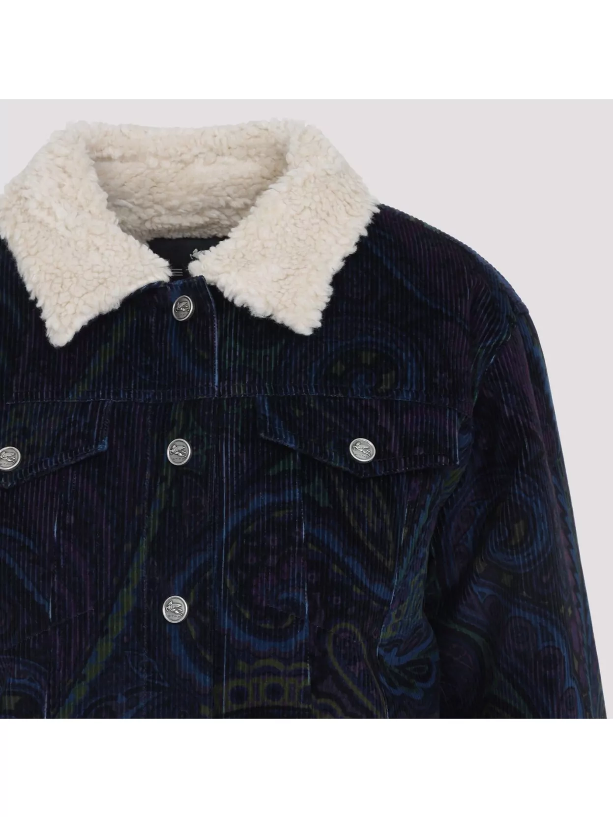 Etro Printed Cotton Jacket Shearling Collar