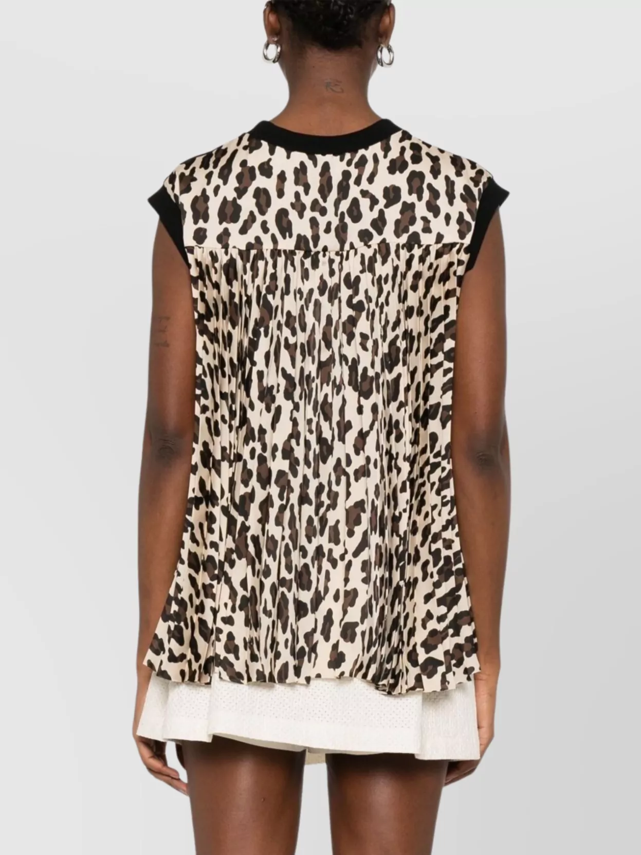 Shop Sacai Animal Print Cap Sleeve Top