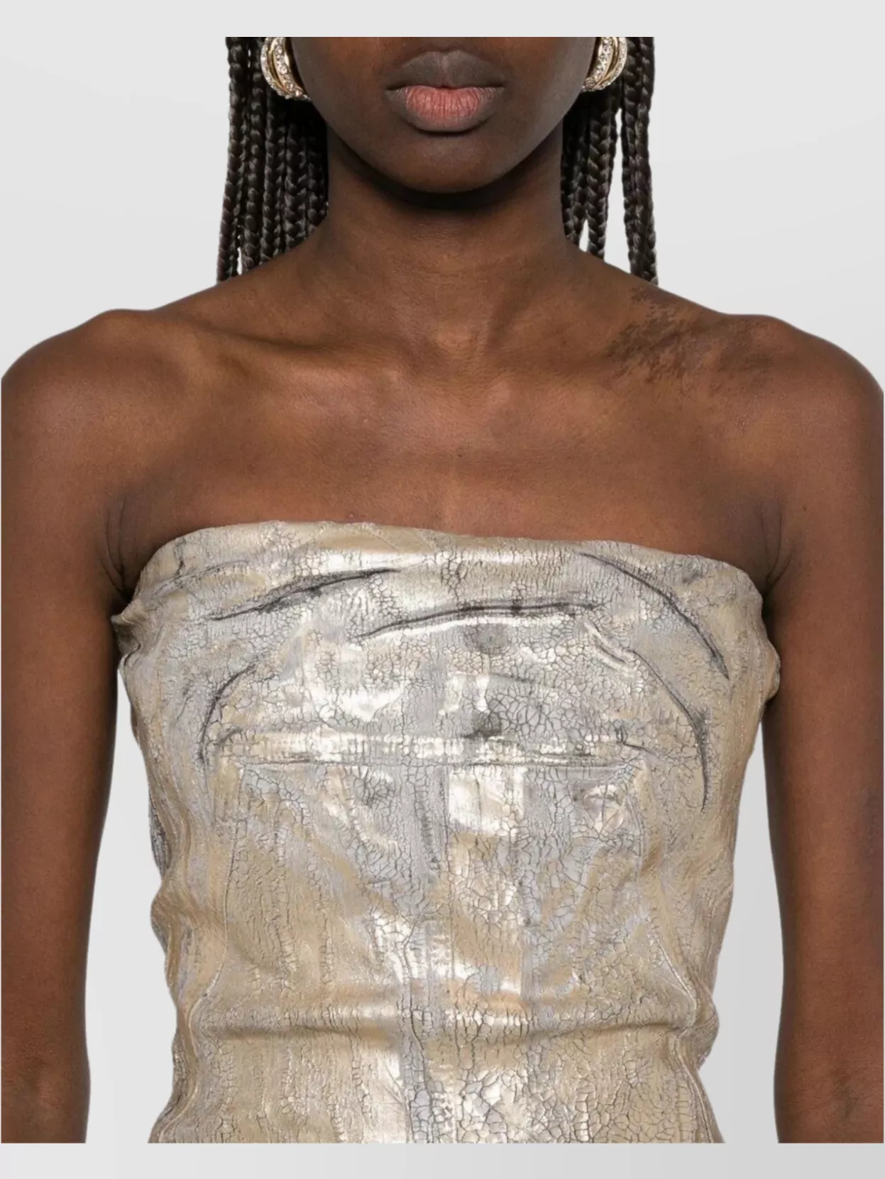 Rick Owens Strapless Denim Gown Metallic Finish