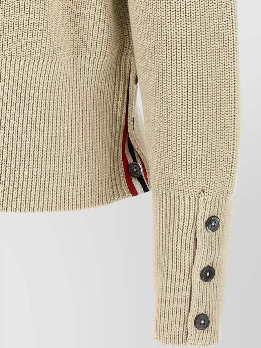 Thom Browne Stripe Detail Crew Neck Sweater Buttons