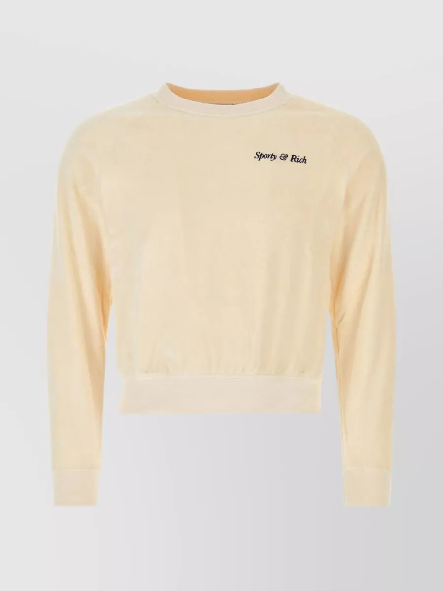 Shop Sporty And Rich Textured Cotton Crewneck Sweater In Cream