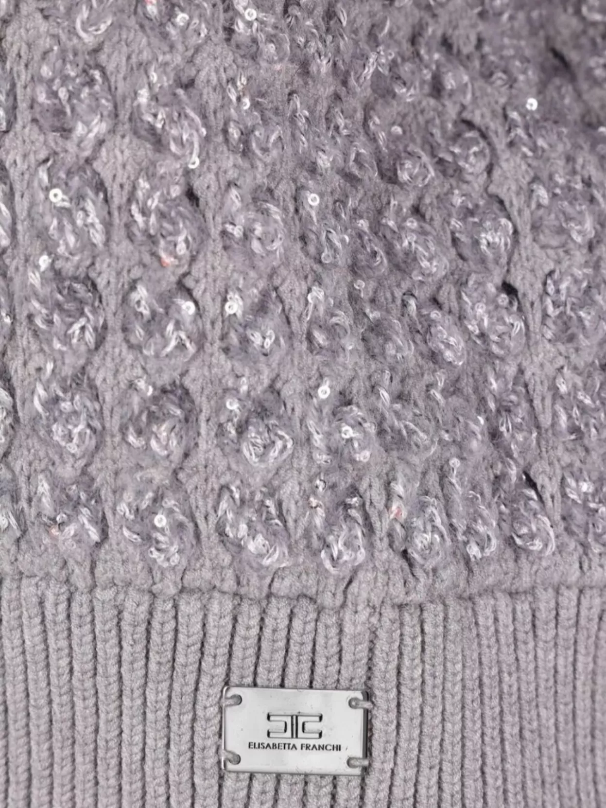 Elisabetta Franchi Sequin-embellished High-neck Sweater In Gray