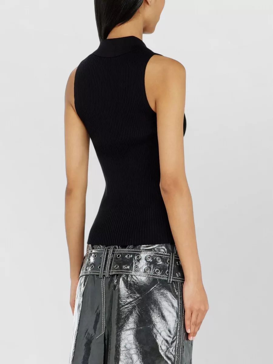 Diesel Silk Ribbed V-Neck Sleeveless Knitted Top