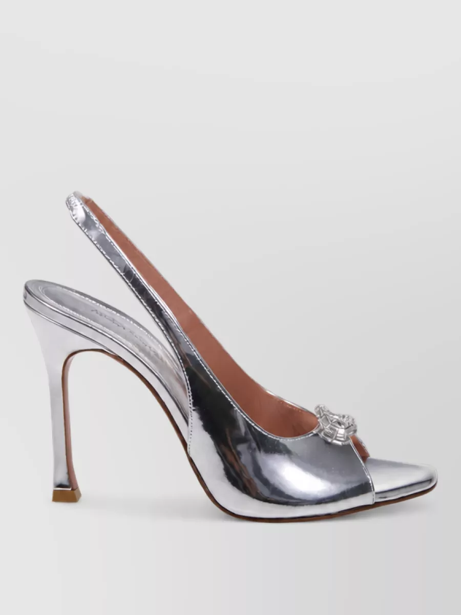 Amina Muaddi Leather Crystal Embellished Slingback Sandals