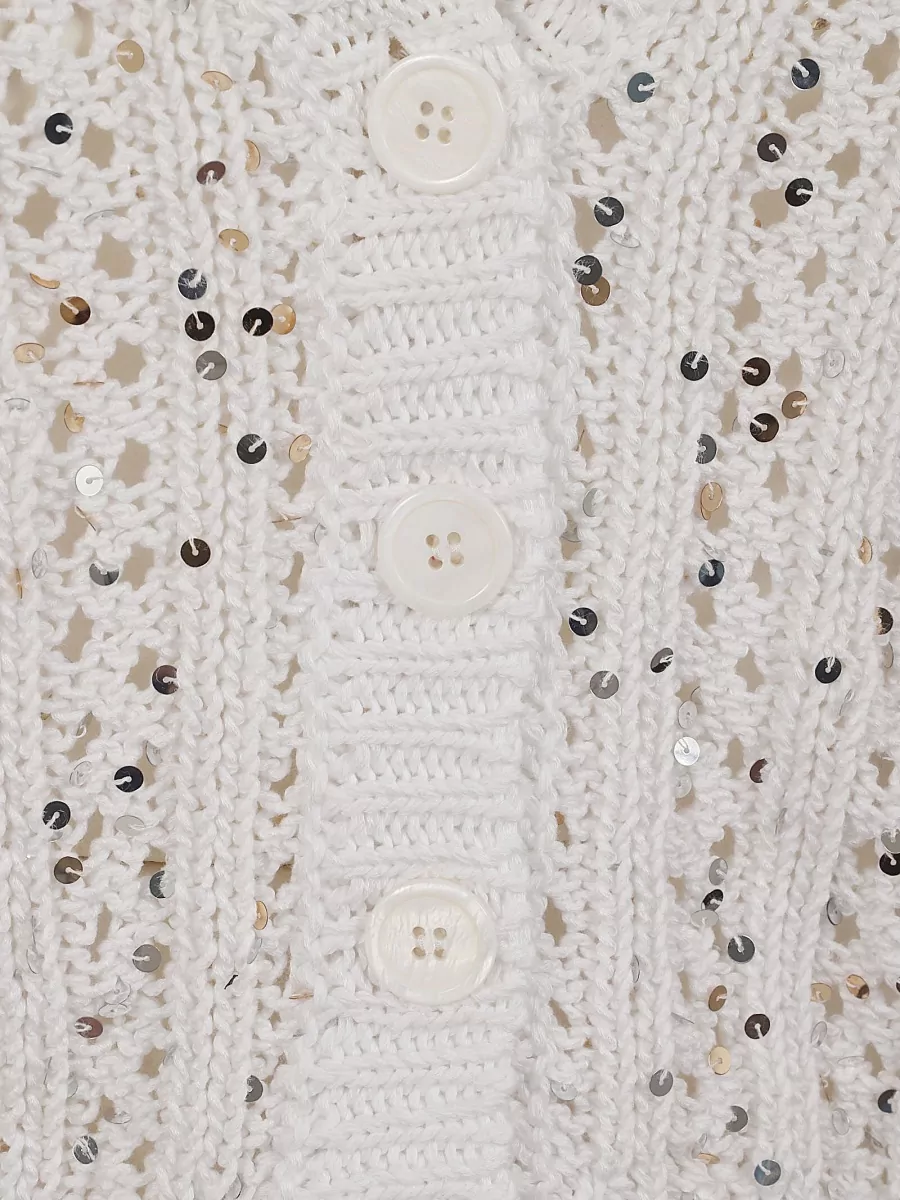 Peserico Sequined Openwork Cotton V-Neck Cardigan