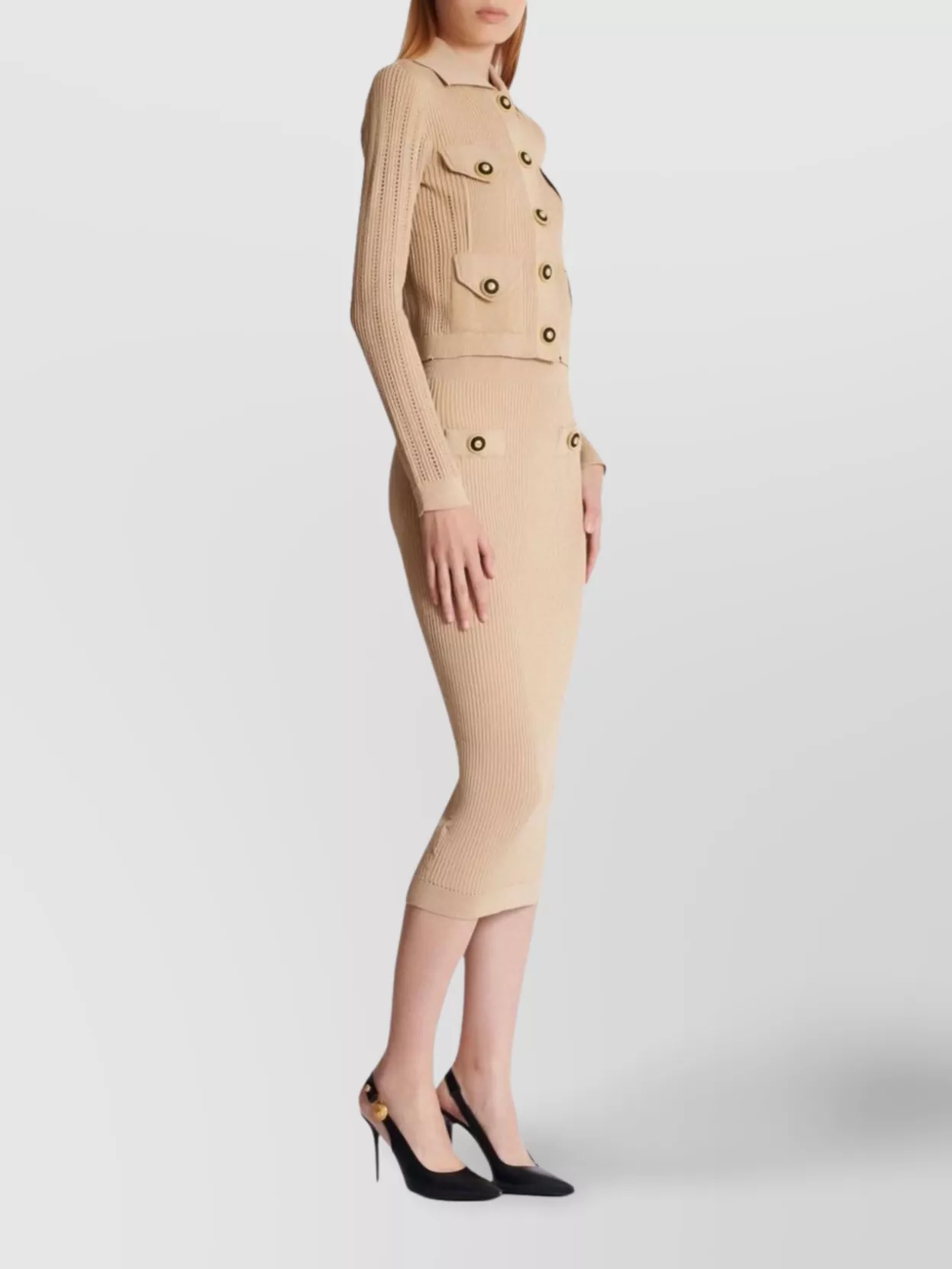 Balmain Ribbed Knit Cardigan Buttoned Pockets
