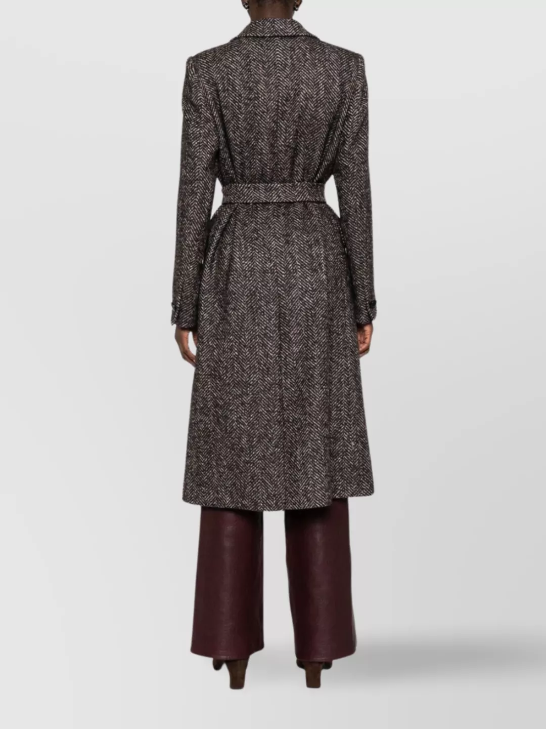 Tagliatore Herringbone Belted Double-breasted Coat In Gray