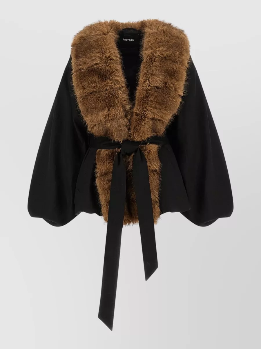 Rotate Birger Christensen Belted Faux Fur Collar Coat