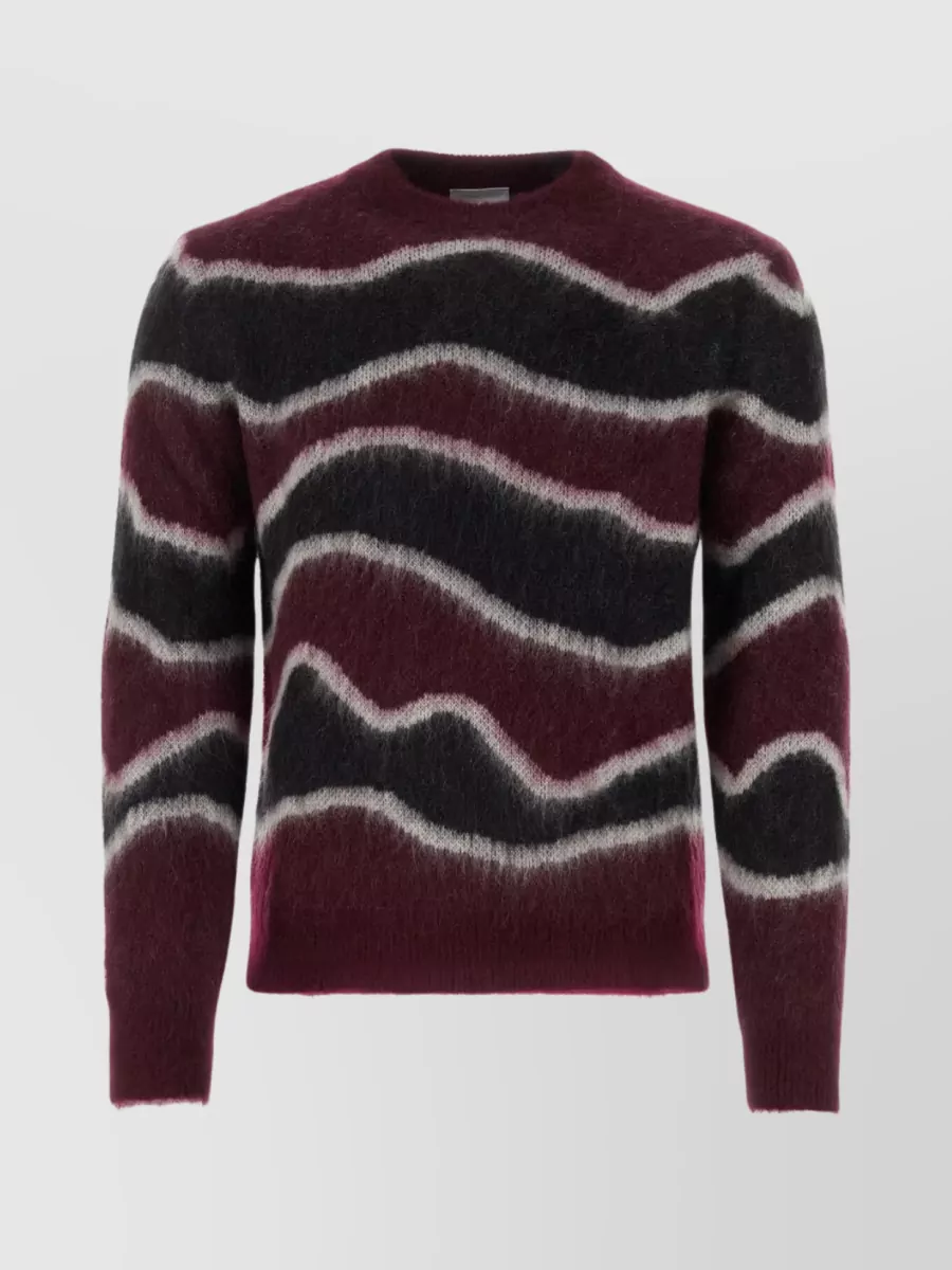 Shop Pt Torino Striped Mohair Embroidered Sweater In Burgundy
