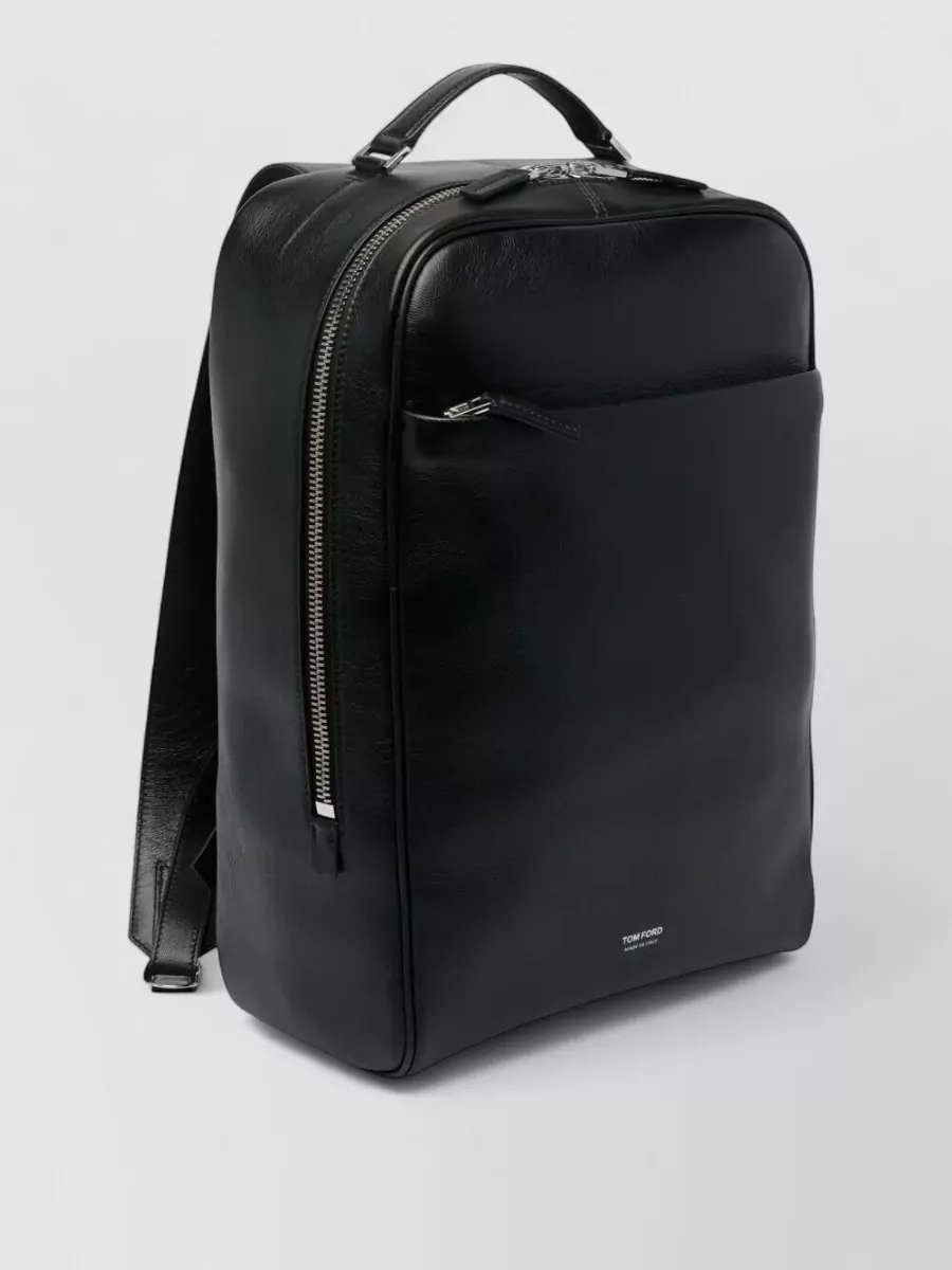 Tom Ford Grain Leather Backpack Front Zip Pocket