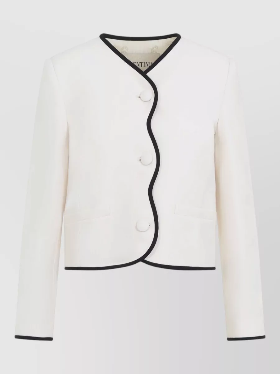 Valentino silk virgin wool crepe couture collarless blazer