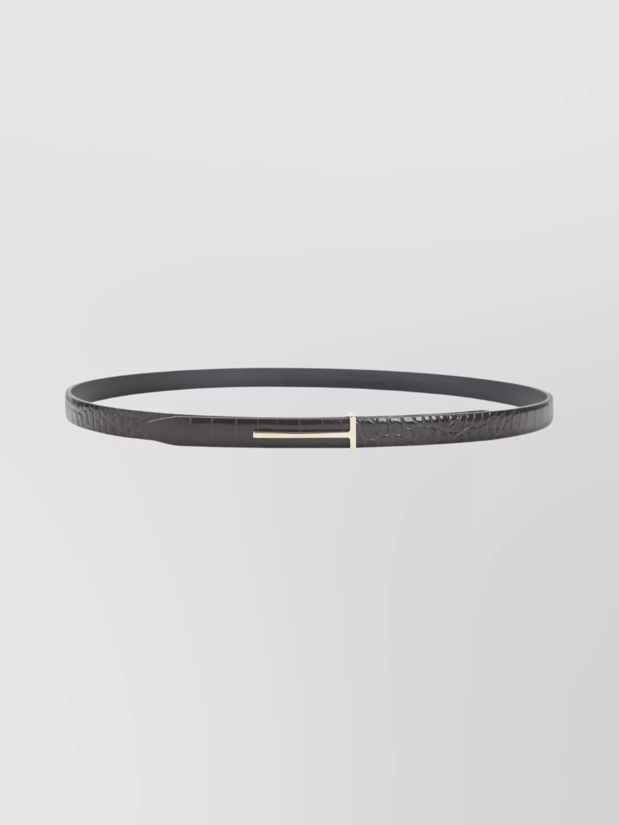 Tom Ford Slim Crocodile Texture Belt With Gold-Tone Buckle