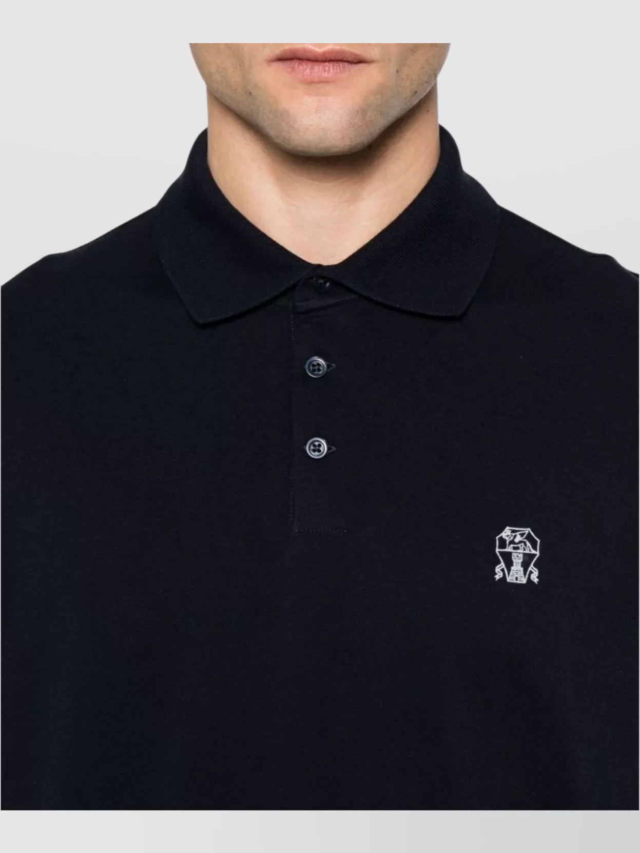 Brunello Cucinelli Midnight Polo Shirt With Buttoned Placket In Blue