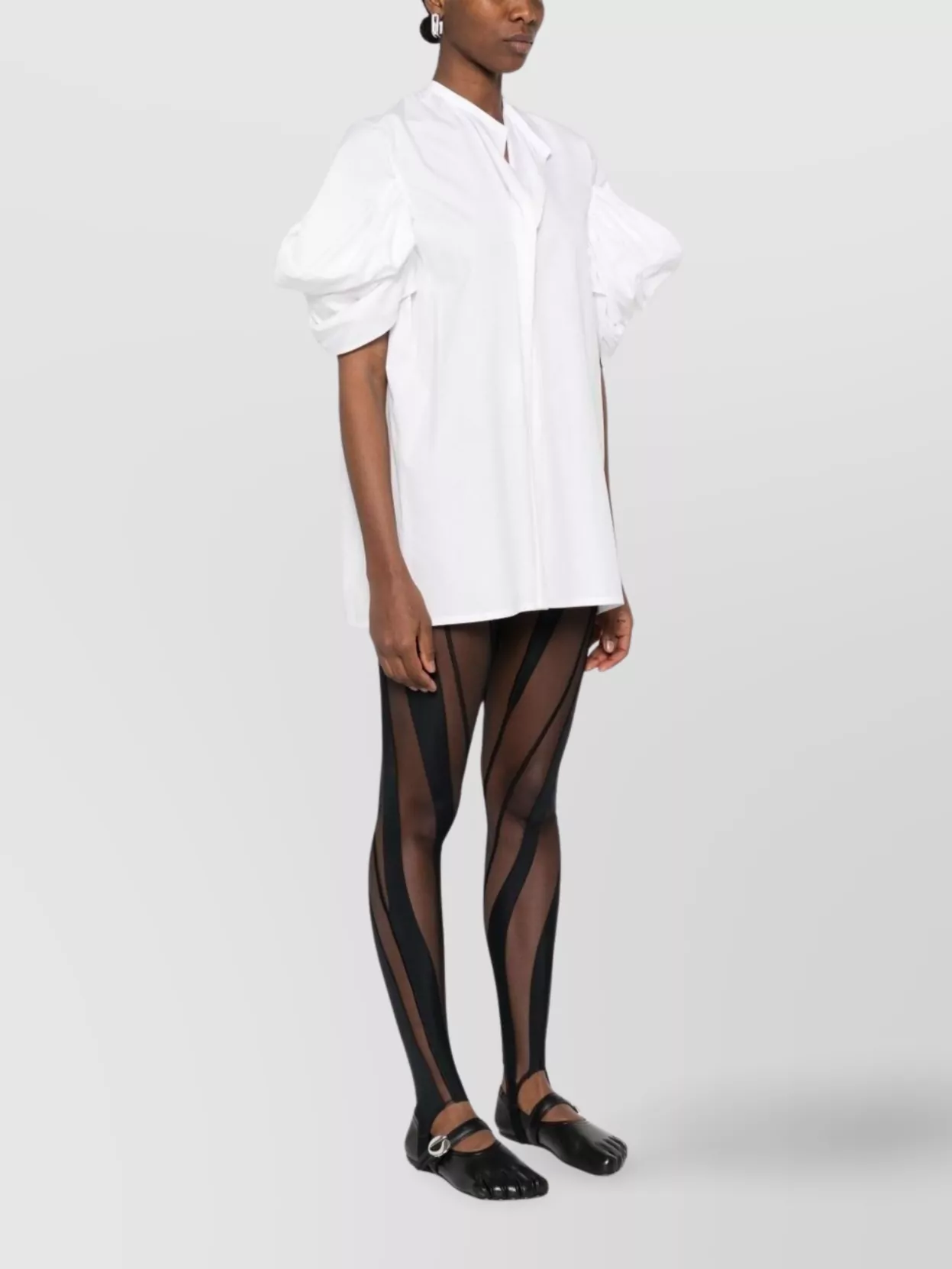 Junya Watanabe White Cotton Top With Pleated Balloon Sleeves