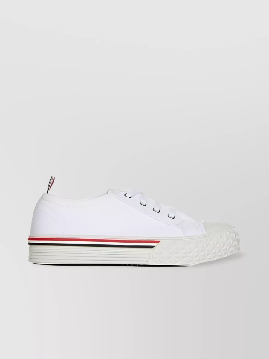 Shop Thom Browne Striped Trim Lace-up Sneakers In White