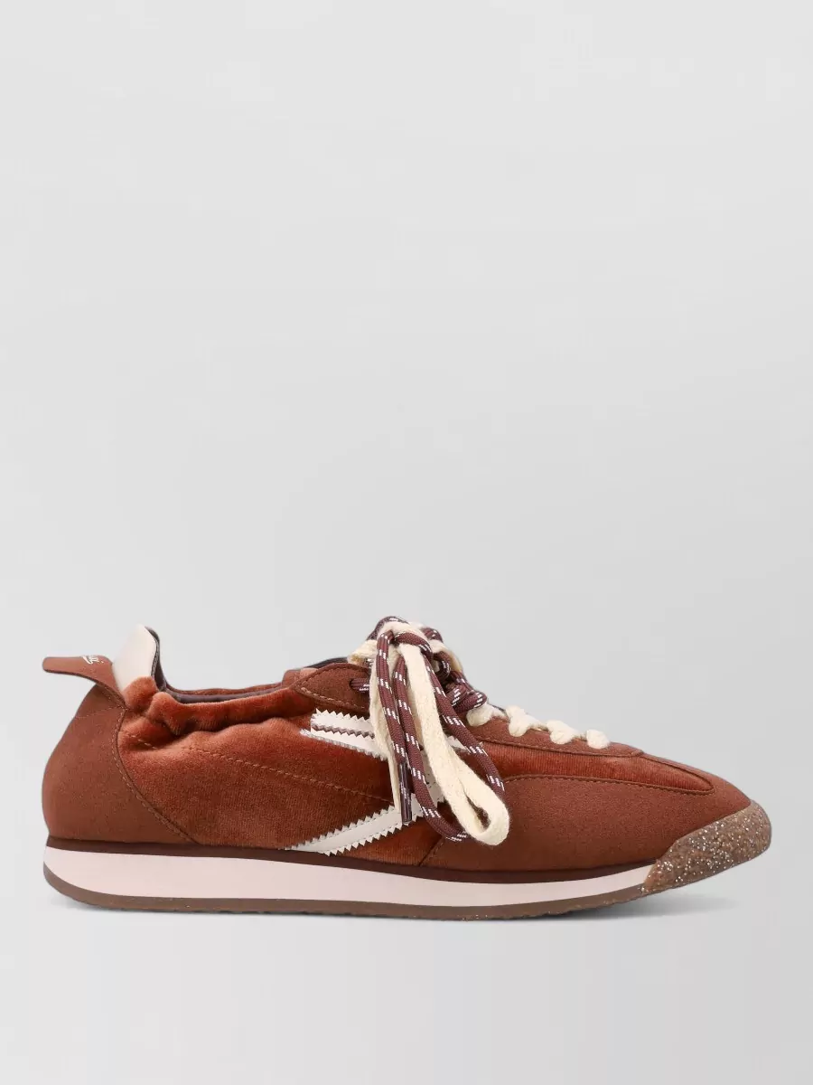 Puraai Velvet And Suede Lace-Up Sneakers