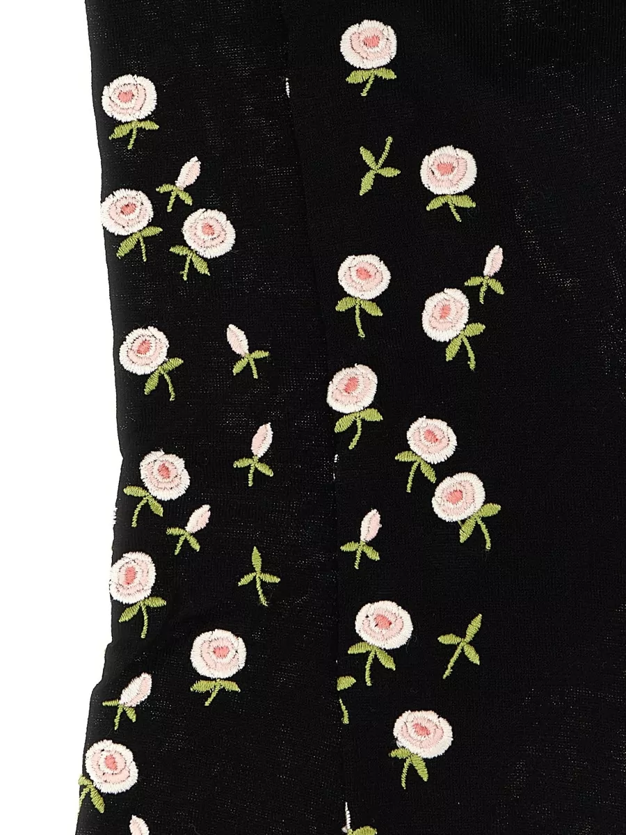 Prada Fine-Knit Floral-Embroidered Over-The-Knee Socks