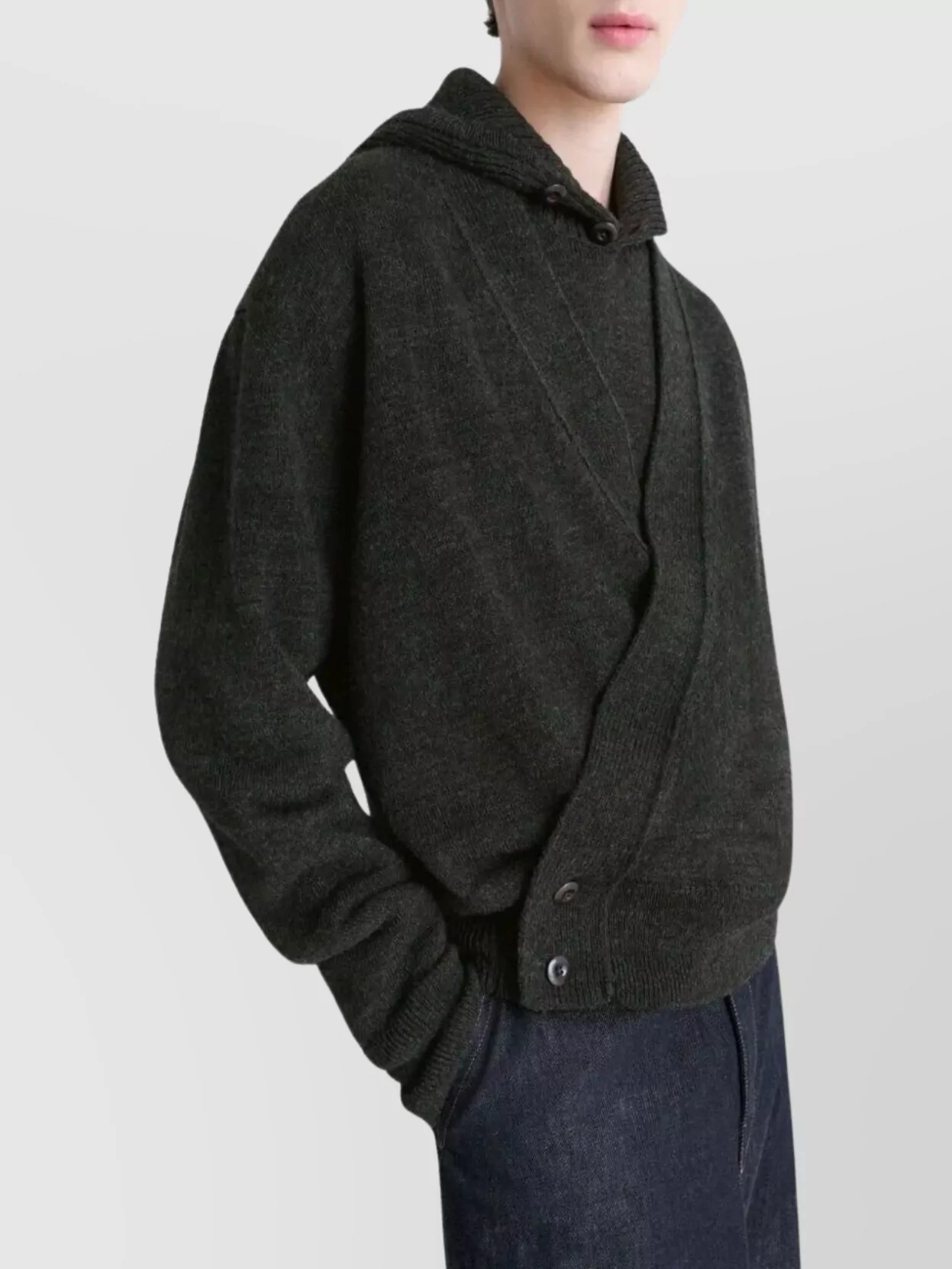 Lemaire Hooded Wrap Cardigan Button Detail