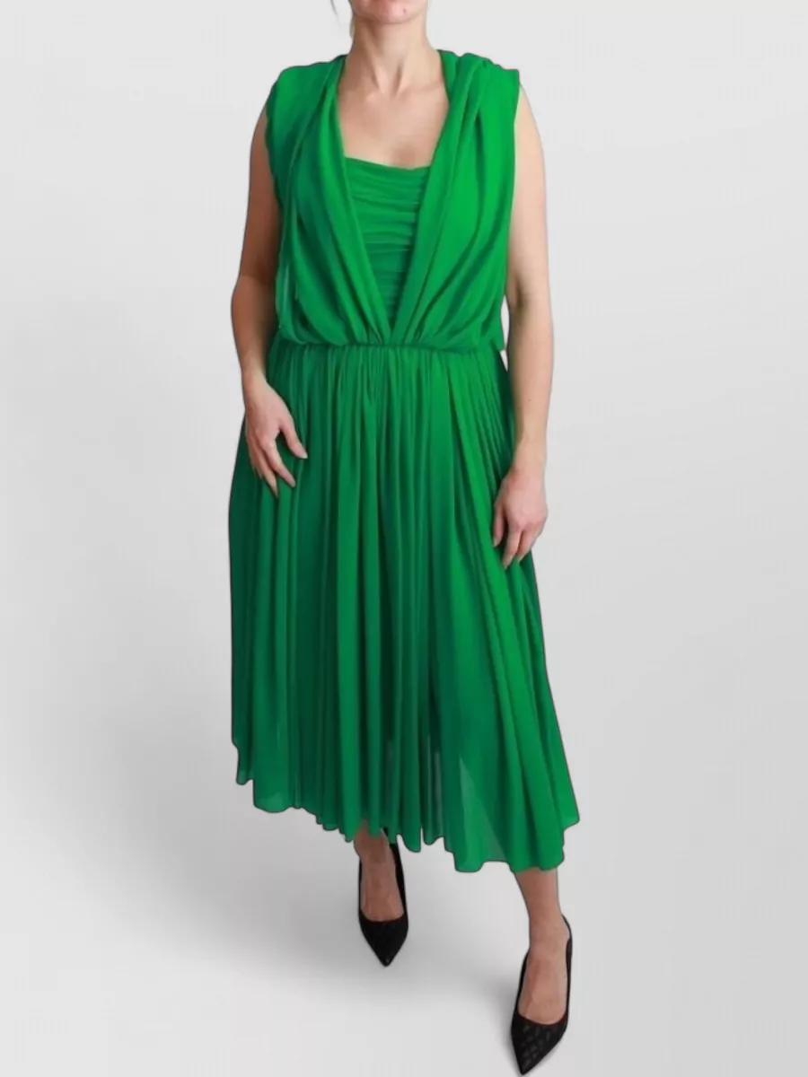 Dolce&Gabbana silk v-neck sleeveless pleated midi dress