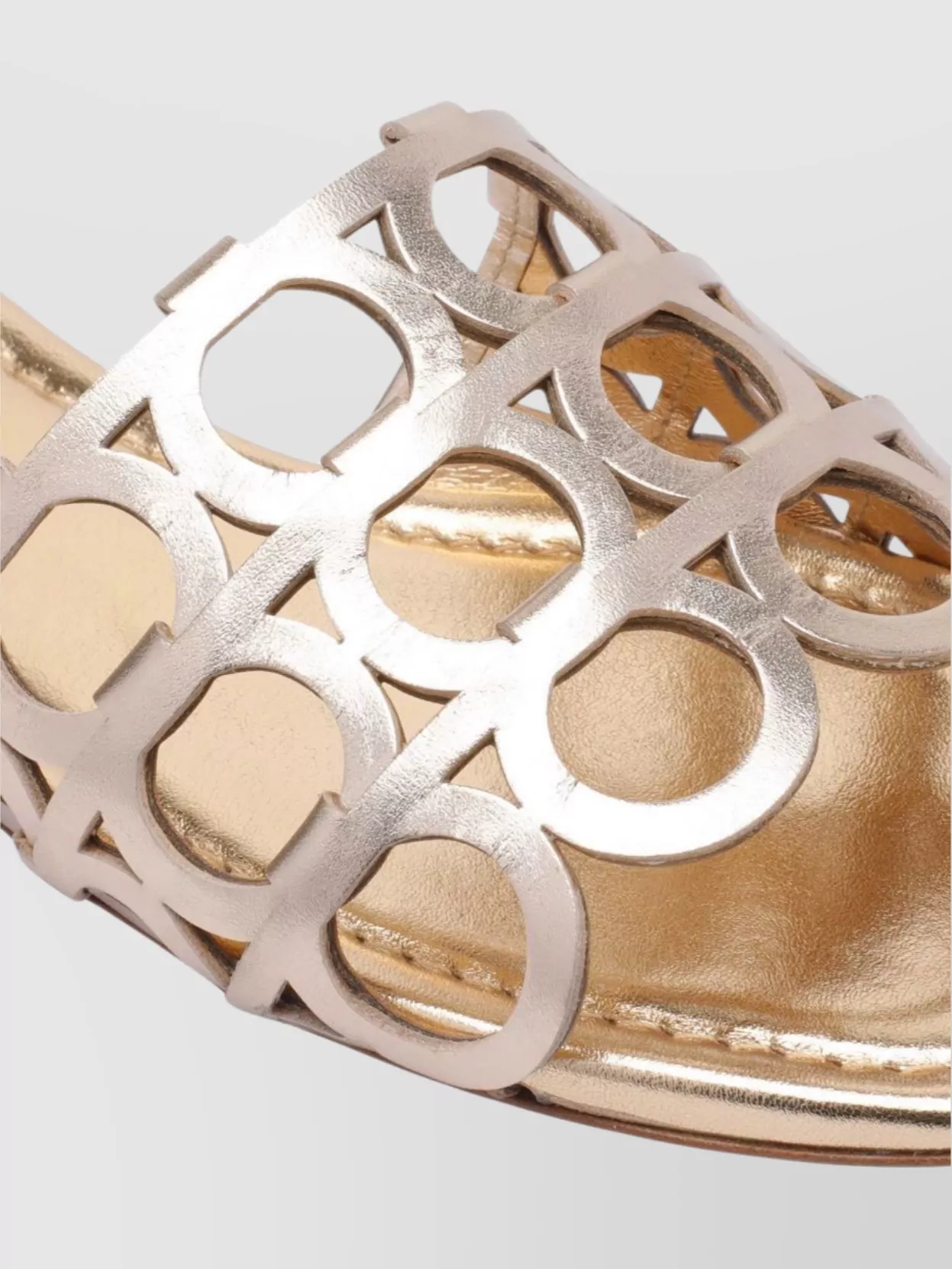 Ferragamo Square Toe Leather Sandals With Metallic Finish