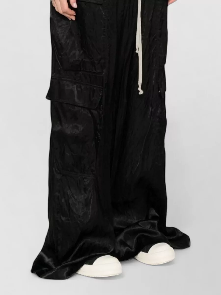 Rick Owens Straight Cargo Trousers Elastic Waistband Wide Leg