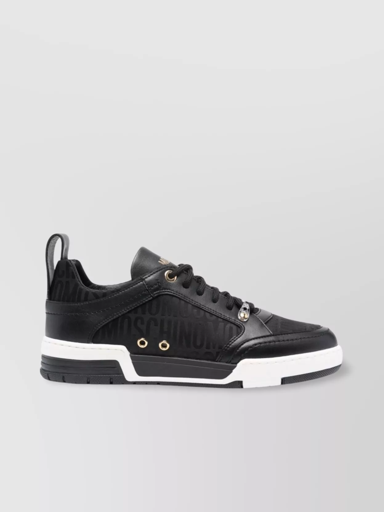 Shop Moschino Canvas Logo Sneakers With Contrast Sole In Black