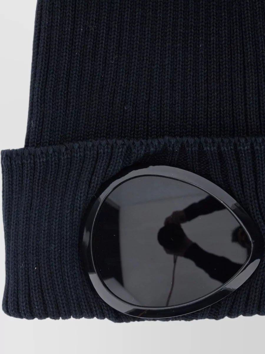 C.p. Company Knit Beanie Hat Ribbed Cuff Goggle Lenses